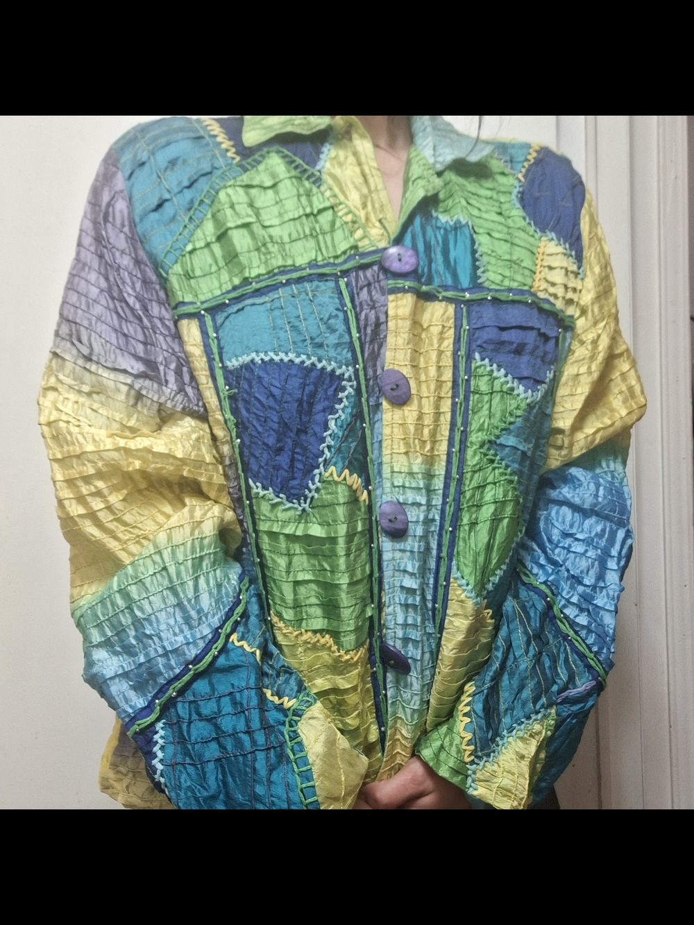 Vintage Anage 100% Silk Patchwork Beaded Blazer - L